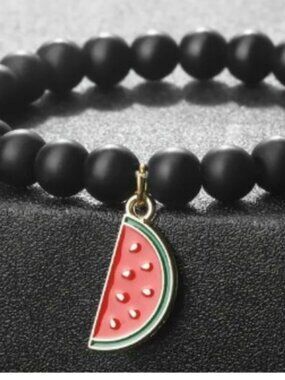 New Black Natural Agate Stone Bracelet with Watermelon Charm